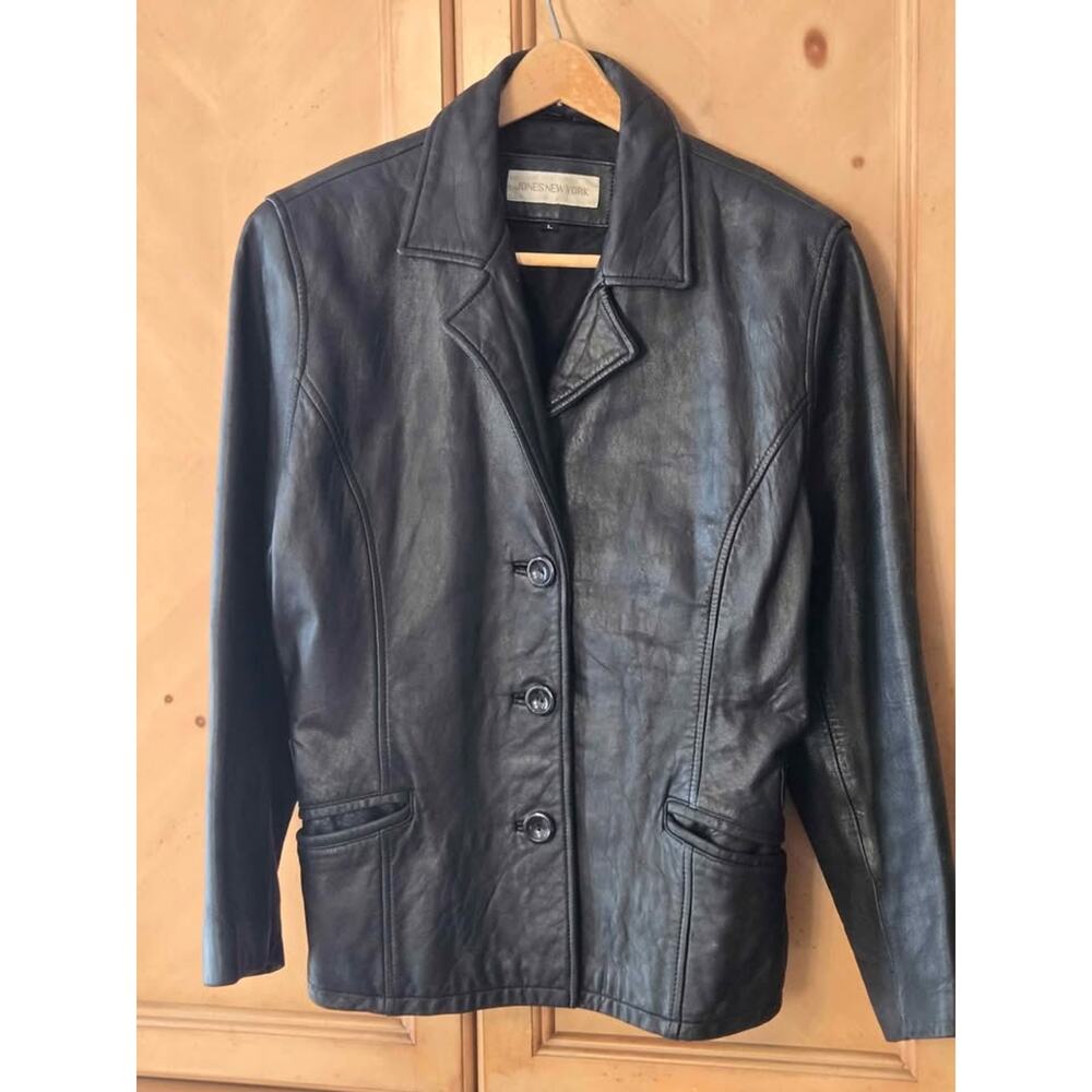 Jones New York Black Leather Blazer Jacket L